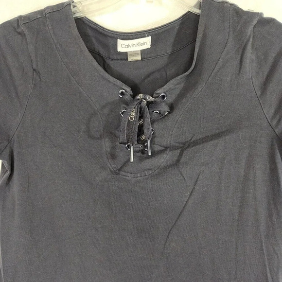 Calvin Klein Blue Aline Tshirt Dress Lace Up Women Size M Short Sleeve Casual - Picture 2 of 6
